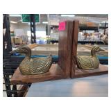 Brass Duck Bookends on Wooden Bases