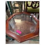 Octagonal Glass-Top Wood Display Table