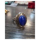 Sterling Silver Ring with Oval Blue Stone