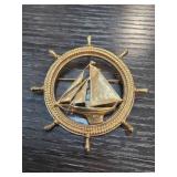 Gold-Tone Sailboat Wheel Brooch by ART