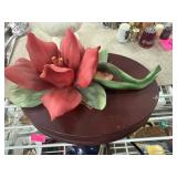 Capodimonte Red Lily Figurine on Wooden Base