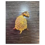 Gold-Tone Turtle-Shaped Brooch with Red Stone