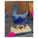 Glass and Ceramic Swan Decor Pieces