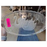 Glass Serving Tray with Swan Design