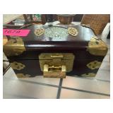Chinese Wooden Jewelry Box with Brass Details