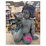 Cherub Sculpture With Bird in Cement Finish