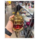 Brass and Glass Hanging Oil Lamp with Chains