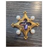 MMA Gold-Tone Brooch with Amethyst and Pearls