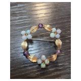 Krementz Brooch with Opals and Amethysts