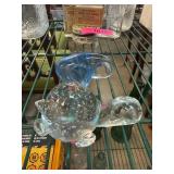 Two Clear and Blue Glass Animal Figurines