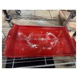 Red Lacquered Tray with Inlaid Bird Motifs