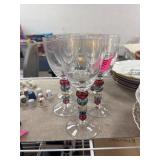 6 Glass Goblets with Beaded Stems