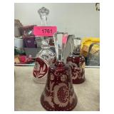 West German Ruby Red Lead Crystal Bells
