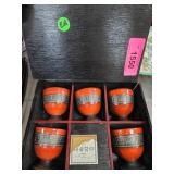 Five Red and Black Decorative Cups in Box
