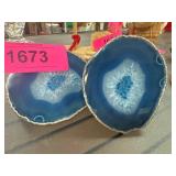 Blue Agate Geode Sliced Pair