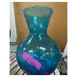 Blue Glass Vase With Ruffled Rim
