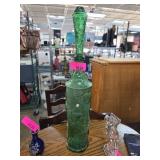 Green Glass Decanter with Textured Design