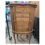 Oak Jewelry Cabinet with Drawers and Side Doors
