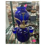 Cobalt Blue Glass Vase and Pump Set