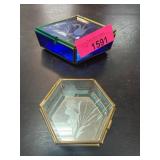 Etched Glass Trinket Boxes Set of Two