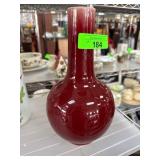 Red Glazed Ceramic Vase with Bulbous Body