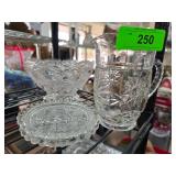 Cut Glass Bowl, Pitcher, and Coaster Set