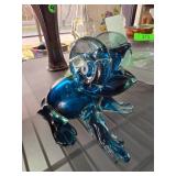 Blue and Clear Glass Frog Sculpture