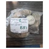 Bag of 1964 Mexico 25 Centavos Coins (100 Total)