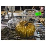 Decorative Glass Lot with Pumpkins and Black Cat F