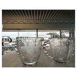 Etched Glass Sugar Bowl and Creamer Set