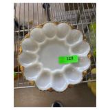 White Milk Glass Dish with Gold Trim