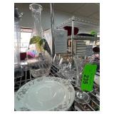 China Plates, Glasses, and Decanter Set