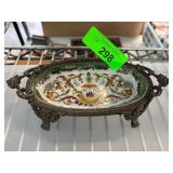 Decorative Ceramic and Metal Footed Dish