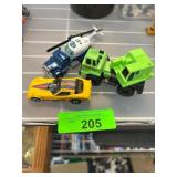 Toy Vehicles Including Cars and Helicopter