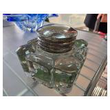Glass Inkwell With Hinged Metal Lid