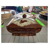 Brown and White Ceramic Covered Dish