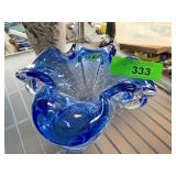 Blue Art Glass Bowl with Controlled Bubbles