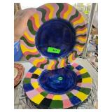 2pc Hand-painted Ceramic Plates, 1997