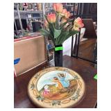 Hand-Painted Round Wall Art and Black Vase with Fa