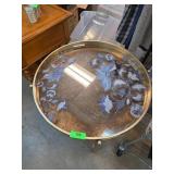 Round Tray Table with Floral Glass Top
