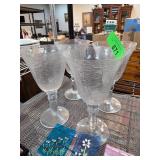 Four Crackle Glass Goblets Handmade