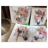 Four Unicorn Canvas Wall Art Pieces New