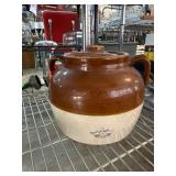 Two-Tone Glazed Pot with Handles and Lid