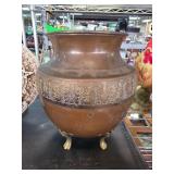 Ornate Brass Pot with Decorative Band and Tripod B