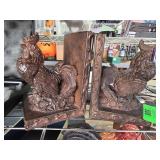 SPI Rooster Bookends and Metal Candleholders