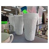 White Milk Glass Vases with Grape Design