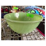 Green Glass Mixing Bowl with Ribbed Exterior
