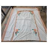 White and Orange Textured Fabric with Floral Desig