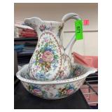 Floral Ceramic Pitcher and Bowl Set