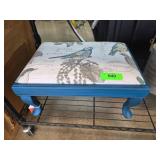 Blue Wooden Footstool With Bird Motif